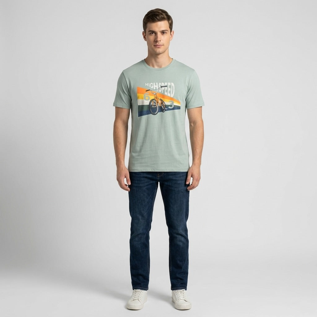 Vistuba Men's  Stormy Sea High Speed Spot Print Short Sleeve T-Shirt - Soft Cotton Jersey Fabric