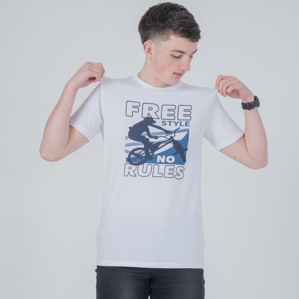 Vistuba Men's White Free Style Spot Print T-Shirt - Soft Cotton Jersey Fabric