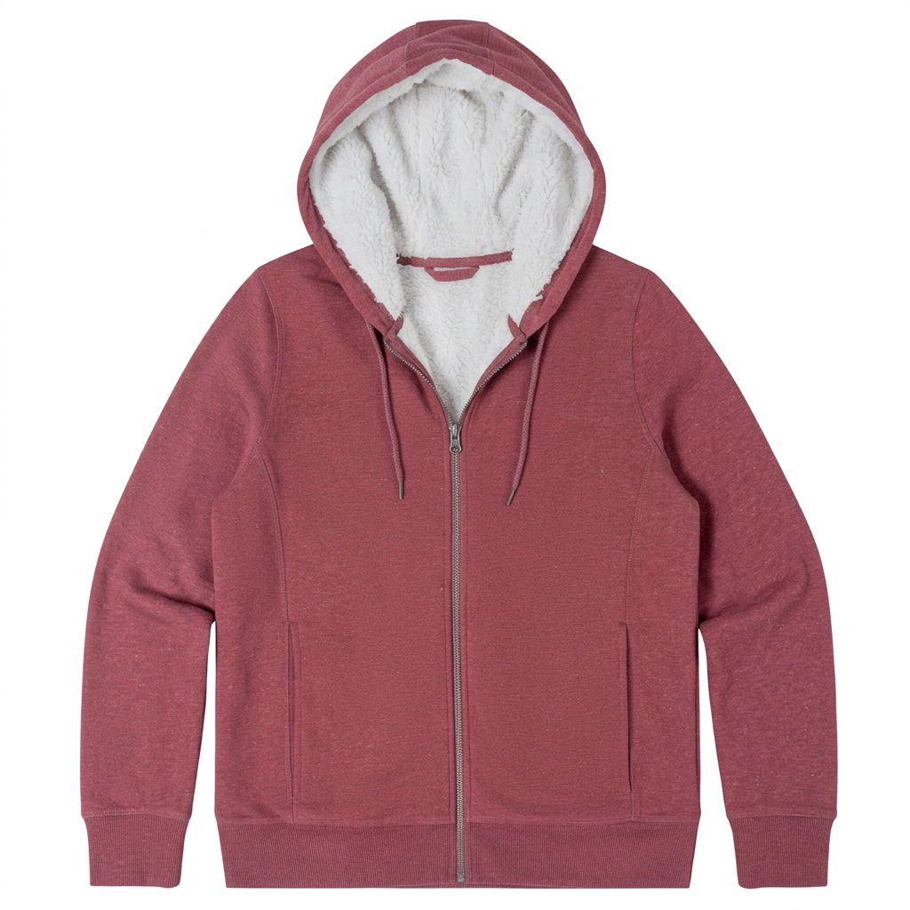 Dusty rose sherpa hoodie flat-lay