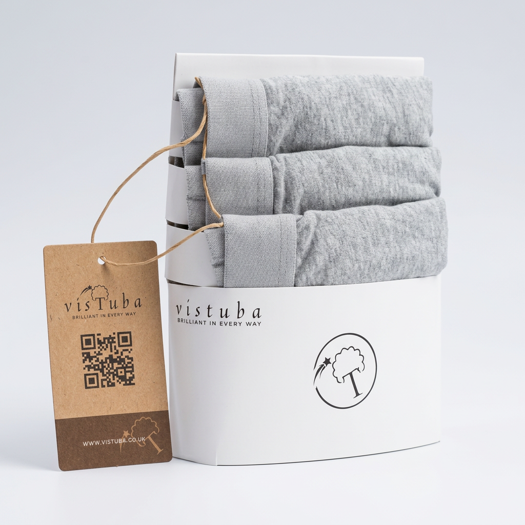 Studio pack shot of the all-grey 3-pack in Vistuba packaging